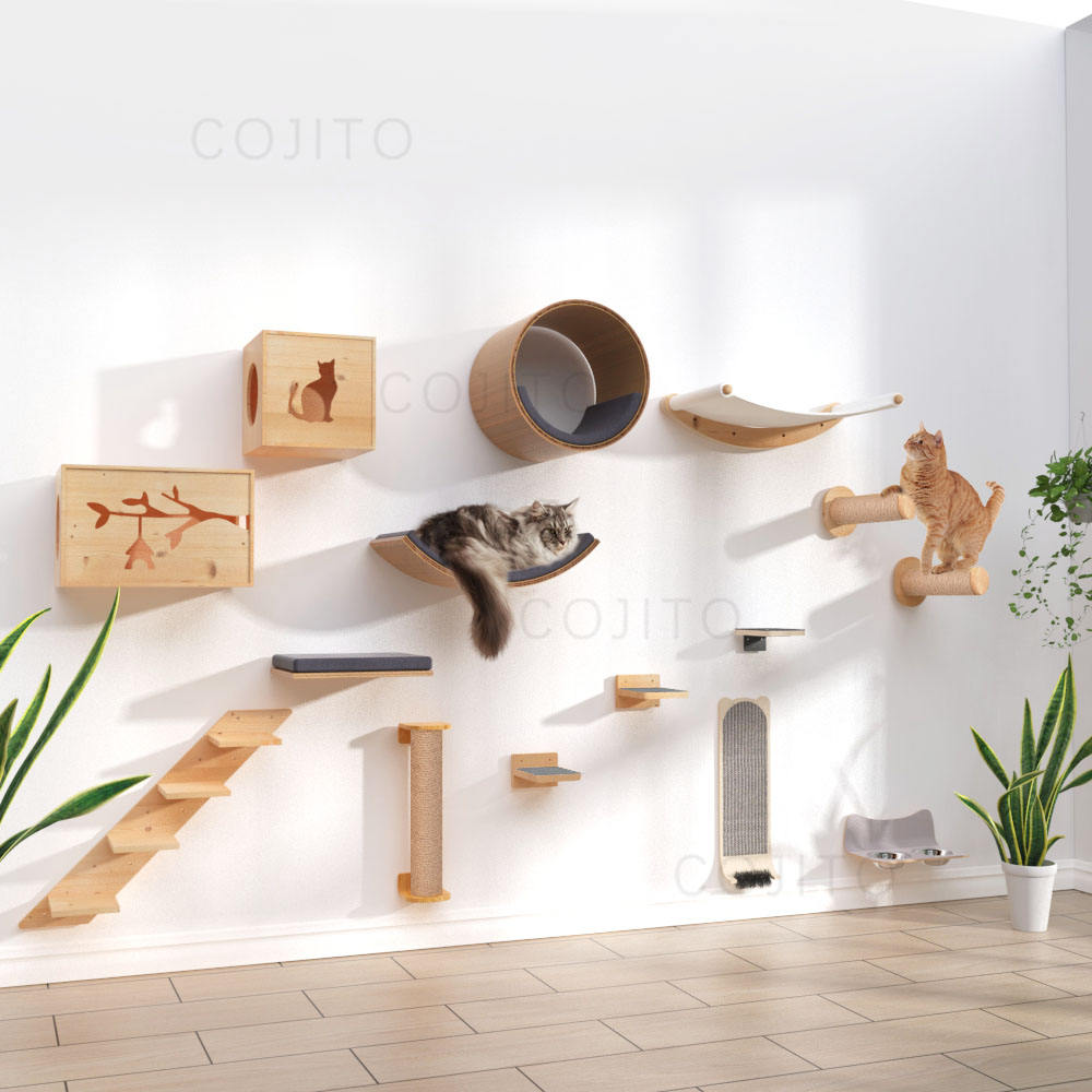 Manufacturer Customized DIY Wooden Cat Wall Shelves Cat Hammock and Cat Wall Furniture Space-saving