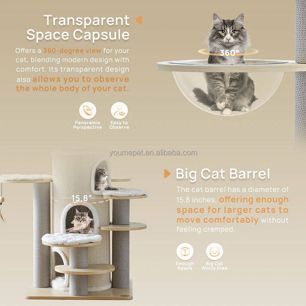 Factory Supply Customized Cat Tree Tower Multi-Level Large Cat Climbing Tree with Sisal Posts Hammock Bed Condo for Maine Coon - Image 4