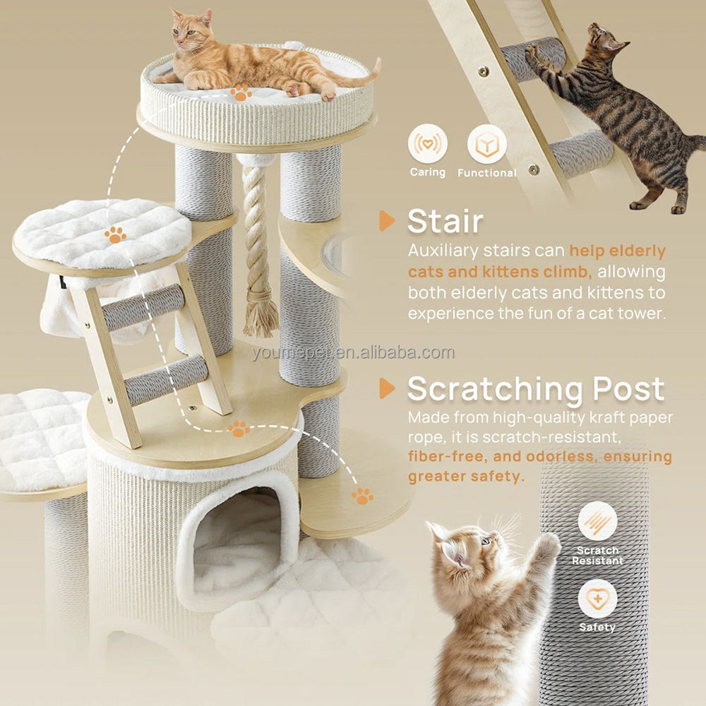 Factory Supply Customized Cat Tree Tower Multi-Level Large Cat Climbing Tree with Sisal Posts Hammock Bed Condo for Maine Coon - Image 5
