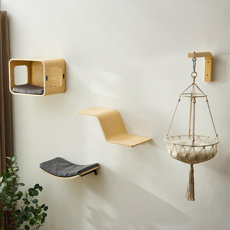 Manufacturer Customized DIY Wooden Cat Wall Shelves Cat Hammock and Cat Wall Furniture Space-saving - Image 2